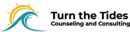 Logo of turn the tides counseling and consulting featuring a stylized sun and wave design.